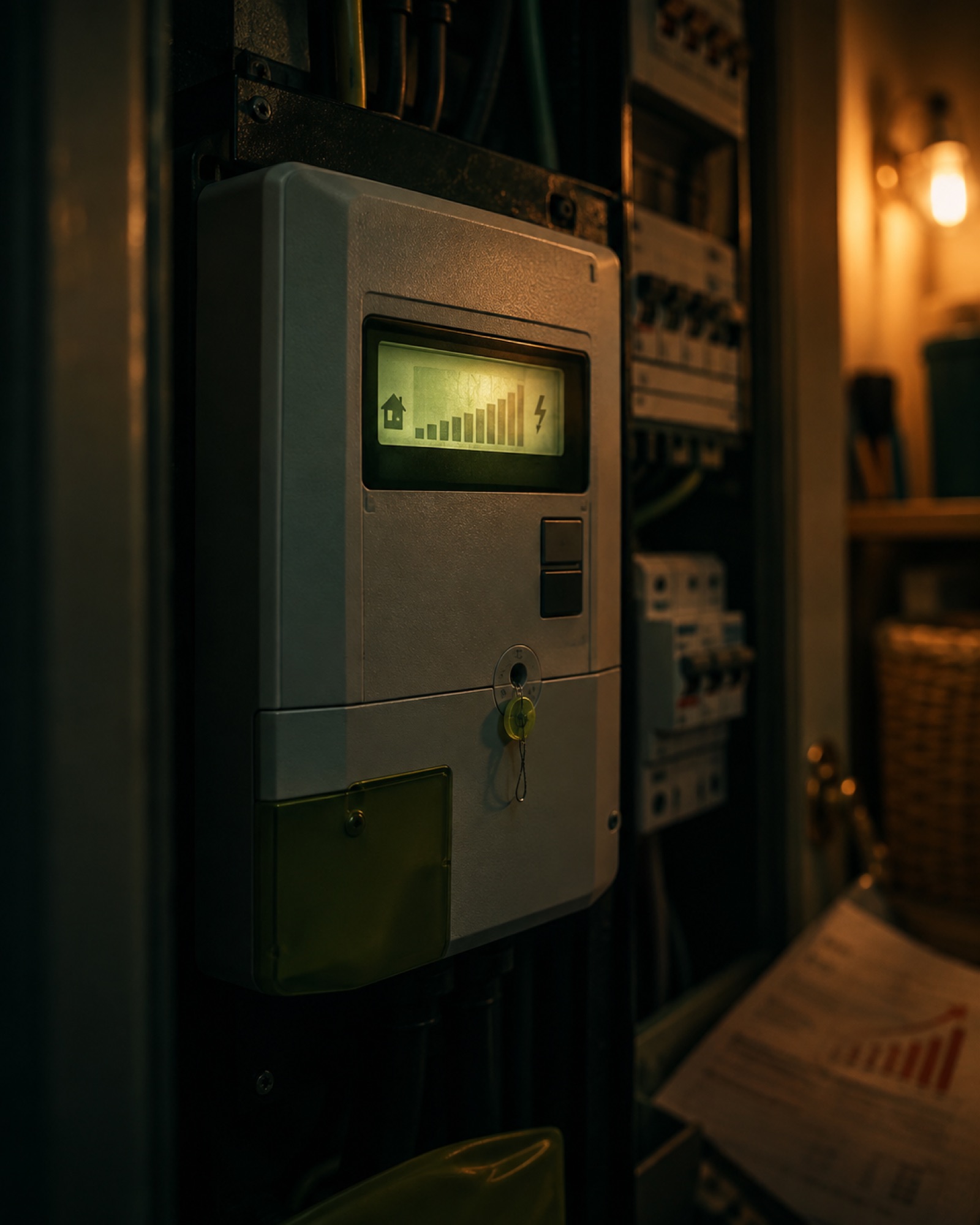 Digitale meter in een meterkast